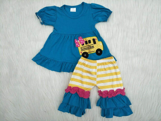 C5-21 School bus embroidery girl back to school outfits
