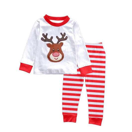 6 A18-28 Embroidered Deer  Christmas Pajamas for kids