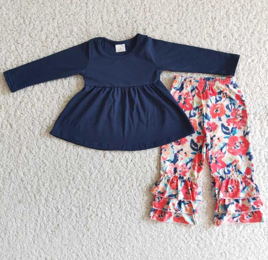 6 B2-5 navy blue top floral pants outfits