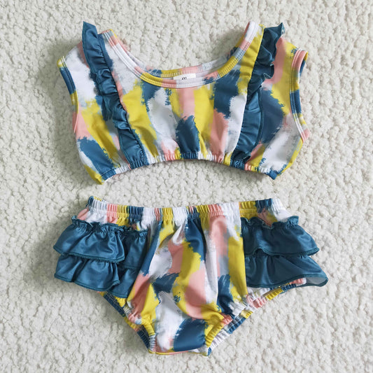 S0026 tie-dye ruffle bummies swimsuit 2 pc sets