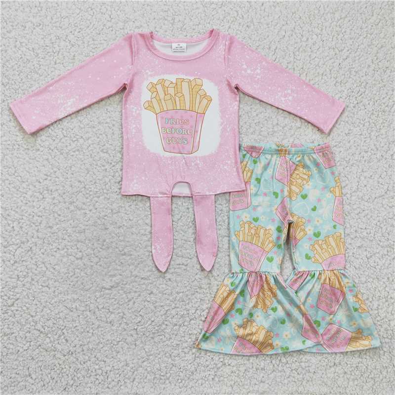 GLP0373Girls FRIES French Fries Pink Bandage Long Sleeve Trousers Suit