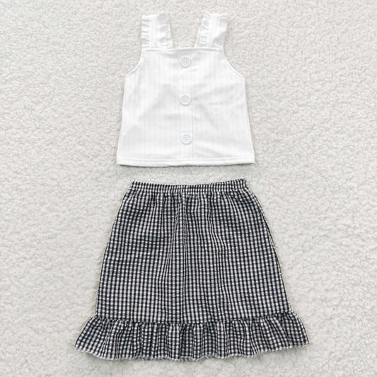 GSD0262 Girls White Vest Plaid Skirt Set