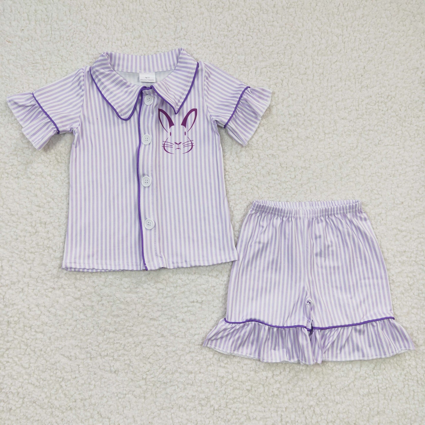 GSS00144 Girls Bunny Purple Stripe Short Sleeve Shorts Set