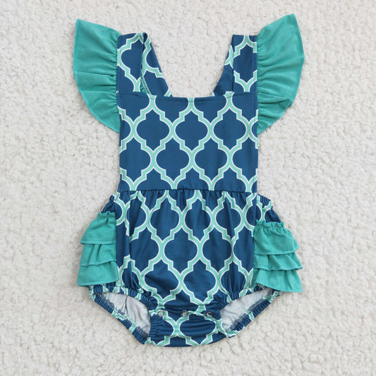 C8-1-1Green small flying sleeve romper