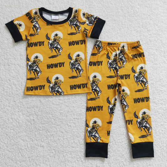 BSPO0053 Boys HOWDY Horse Riding Yellow Short Sleeve Trousers Suit