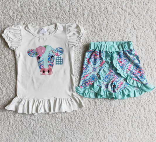 A4-12  DIY Bull Embroidery Girls Summer Outfit