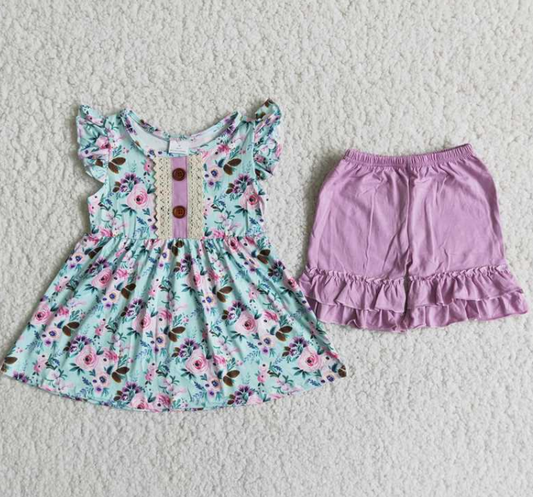 C6-22 floral purple shorts summer sets