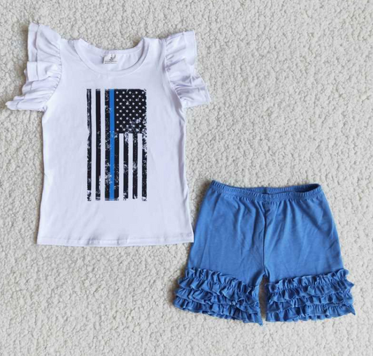 A7-12 Flag T-Shirt Blue icing Shorts Set