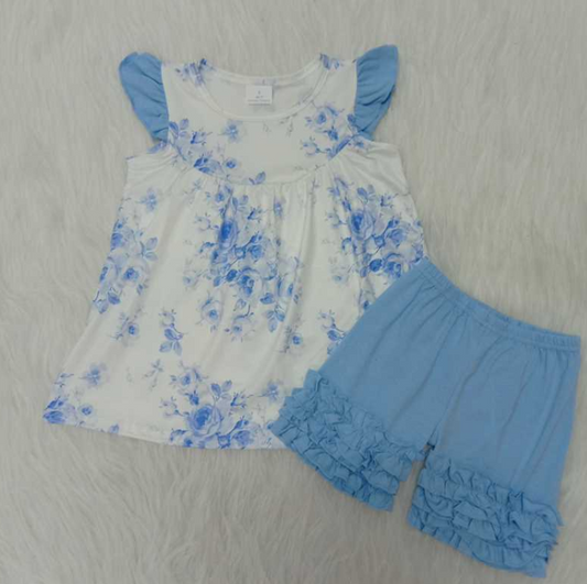 A14-9 Flower blue shorts sets