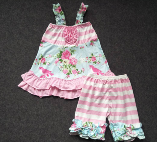 C13-16 floral pink striped shorts summer sets