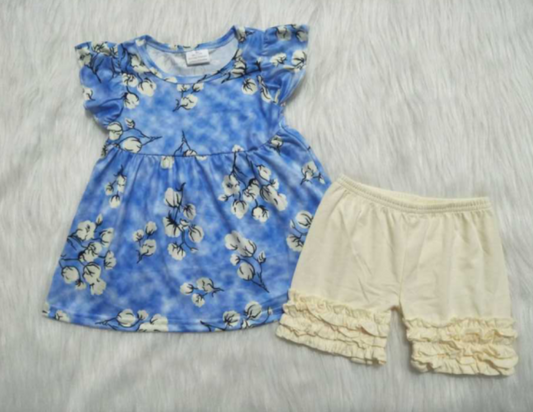 C3-5 Blue tie dye cotton shorts girls 2 pc sets