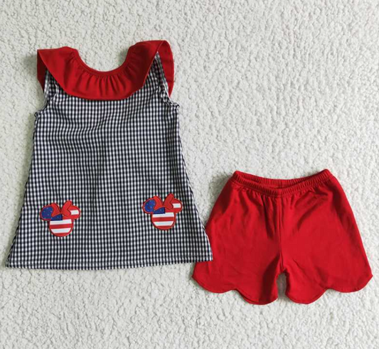 A15-5 Cute Embroidered Mouse Head Girls Shorts Sets