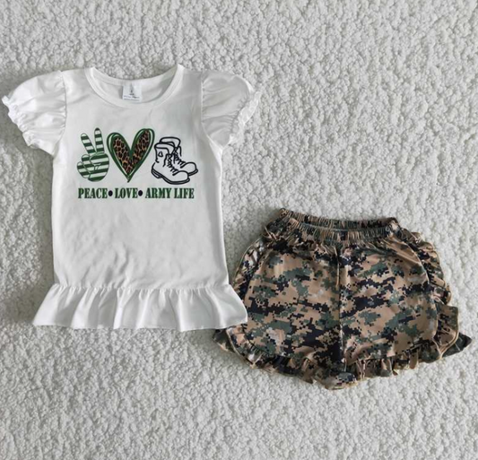 B8-14 Peace Love Army Life Camo Shorts Set