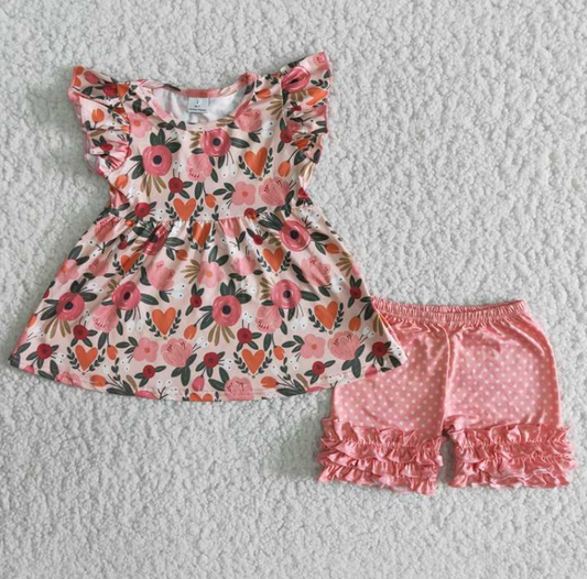 B6-13 Spring Flower Girl's Solid Color Shorts Suit