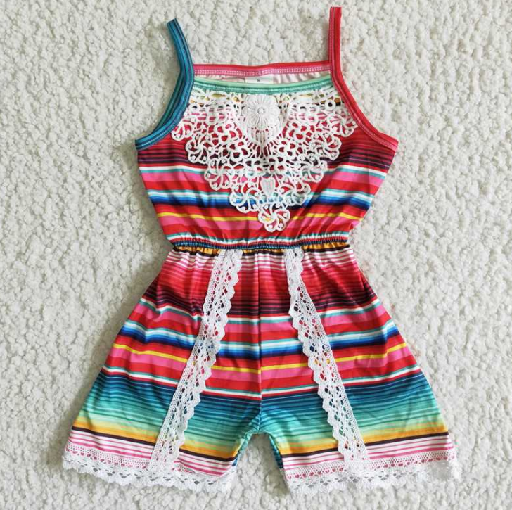 A7-1 red striped lace jumpsuit for girls
