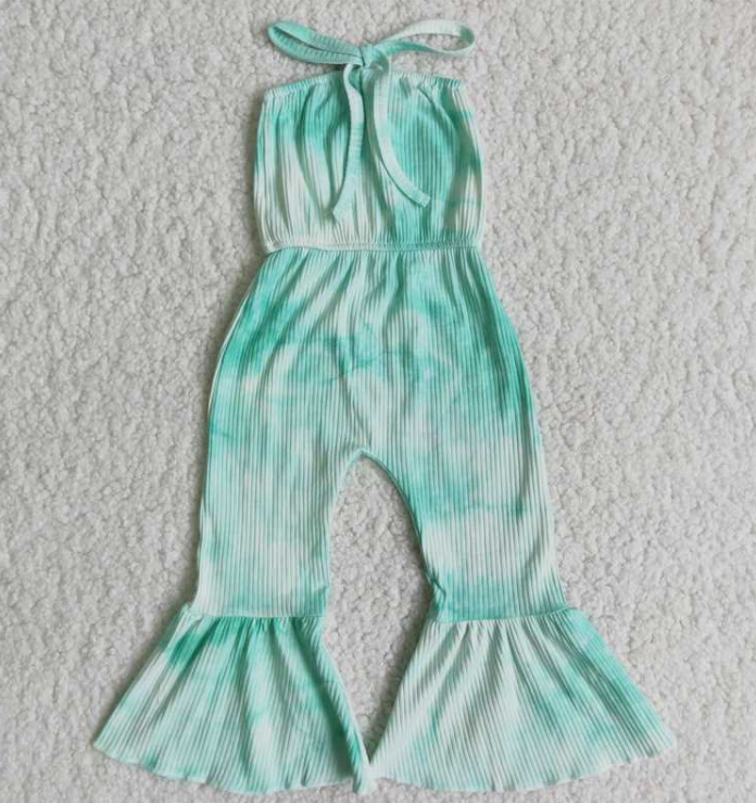 A7-24 green tie-dye knitted jumpsuit