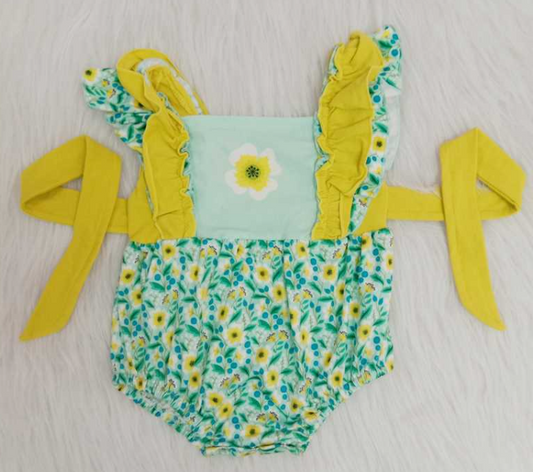 B12-21 Yellow and green flower baby romper