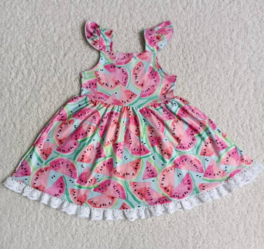A9-10 watermelon lace girl dress