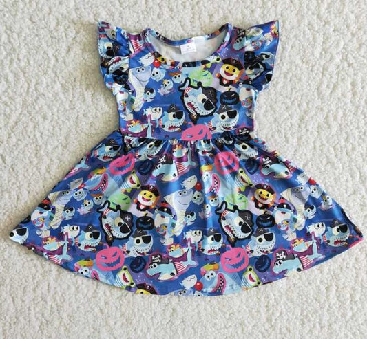 B14-12 Cartoon shark girl's dress