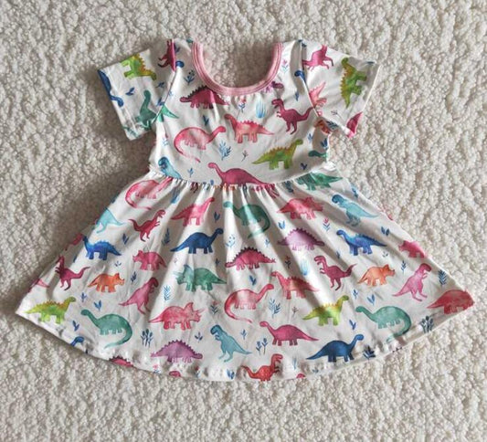 Aa-10 Colorful dinosaur girl's dress