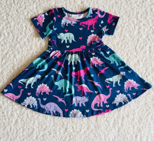 A0-12 Colorful dinosaur girl's dress