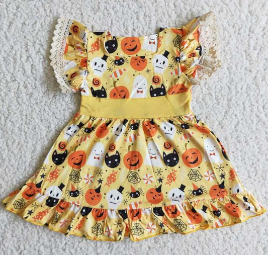 B10-9 Pumpkin Lace Halloween Girl Dress