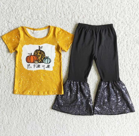 A2-12 it's fall yall sequin pants halloween kids clothing