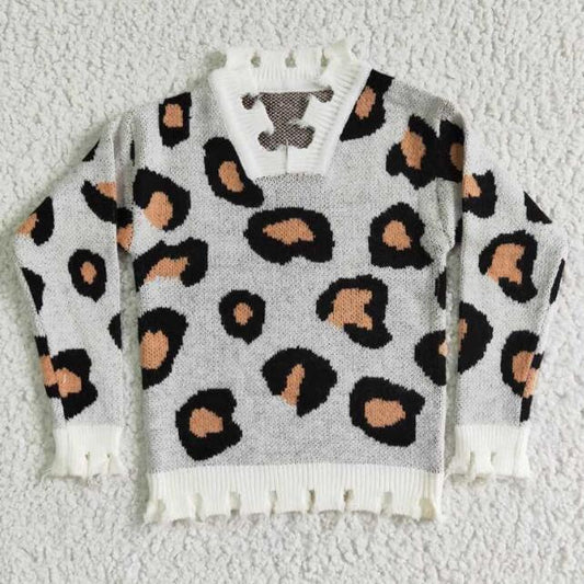 6 B5-3 Leopard V-Neck Kids Sweater