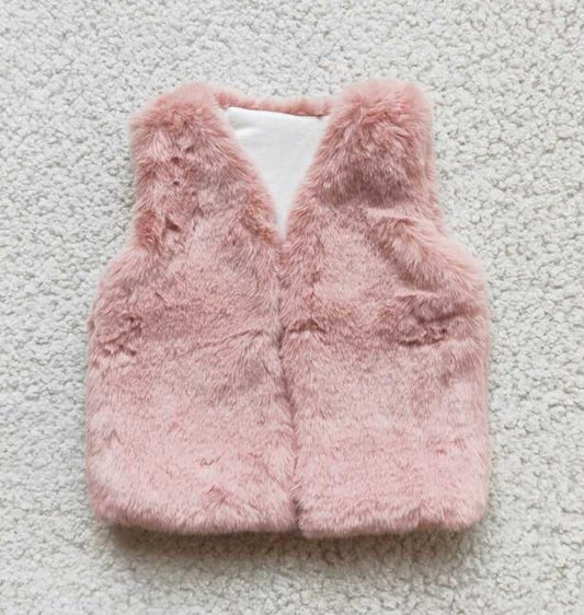 6 A21-14 kids pink fur vest coat