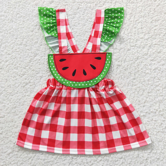 GSD0234 Girls Watermelon Red Plaid Strap Dress