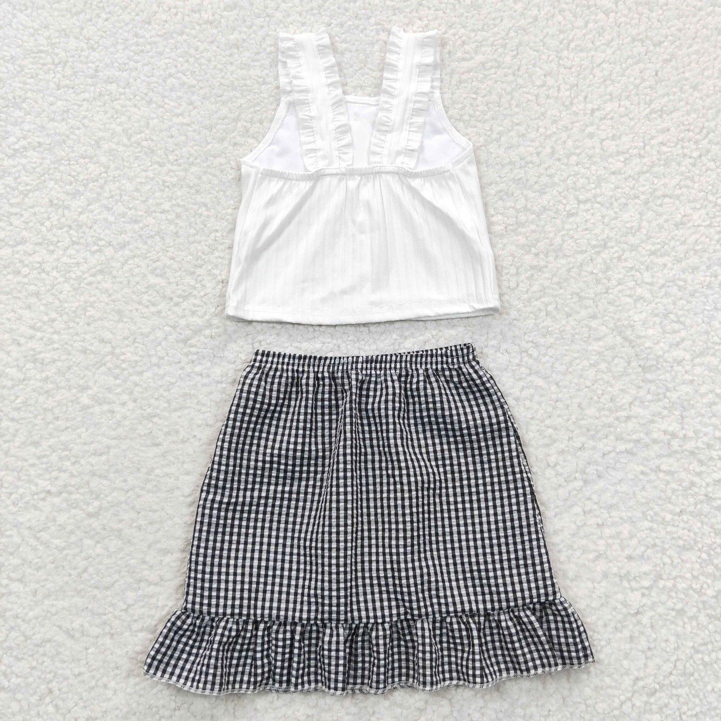 GSD0262 Girls White Vest Plaid Skirt Set