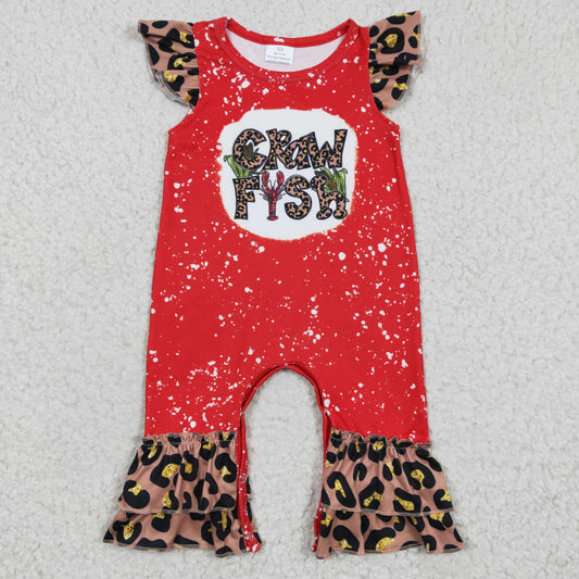 SR0149Girls CRAW FISH Red Flying Sleeve Jumpsuit