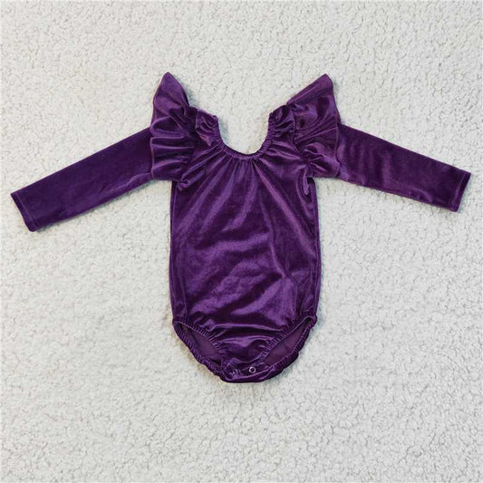 LR0211Girls Purple Gold Velvet Long Sleeve Dance Dress